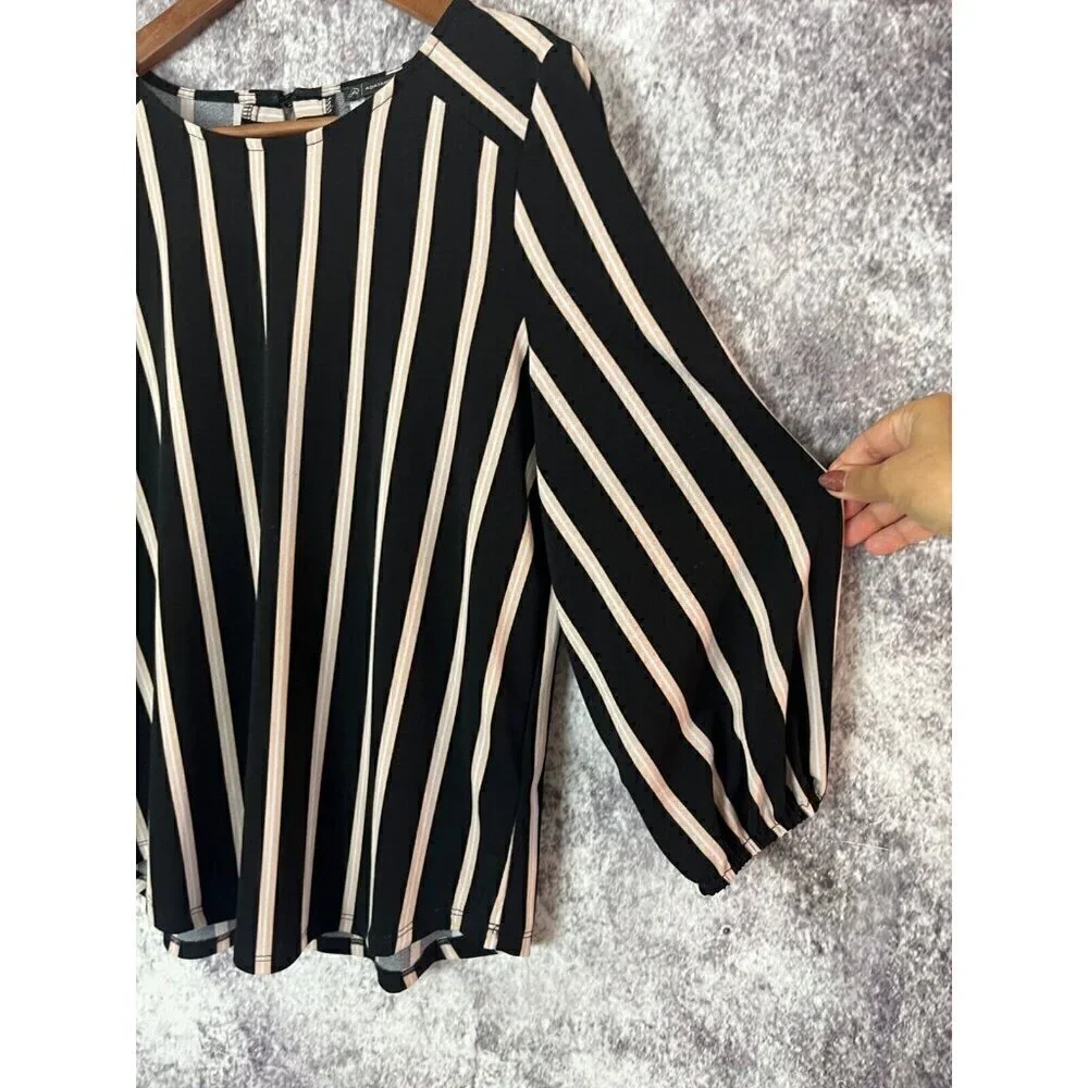 Adrianna Papell Shirt Womens Small Black Striped Yoke Office Sleek Mod Secretary